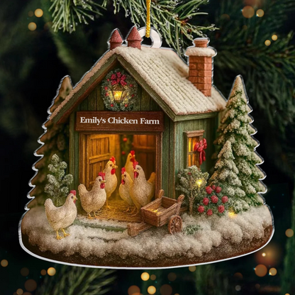 Custom Wood Chicken Farm Ornament – Personalized Christmas Gift for Women, Men, Farmhouse Lovers