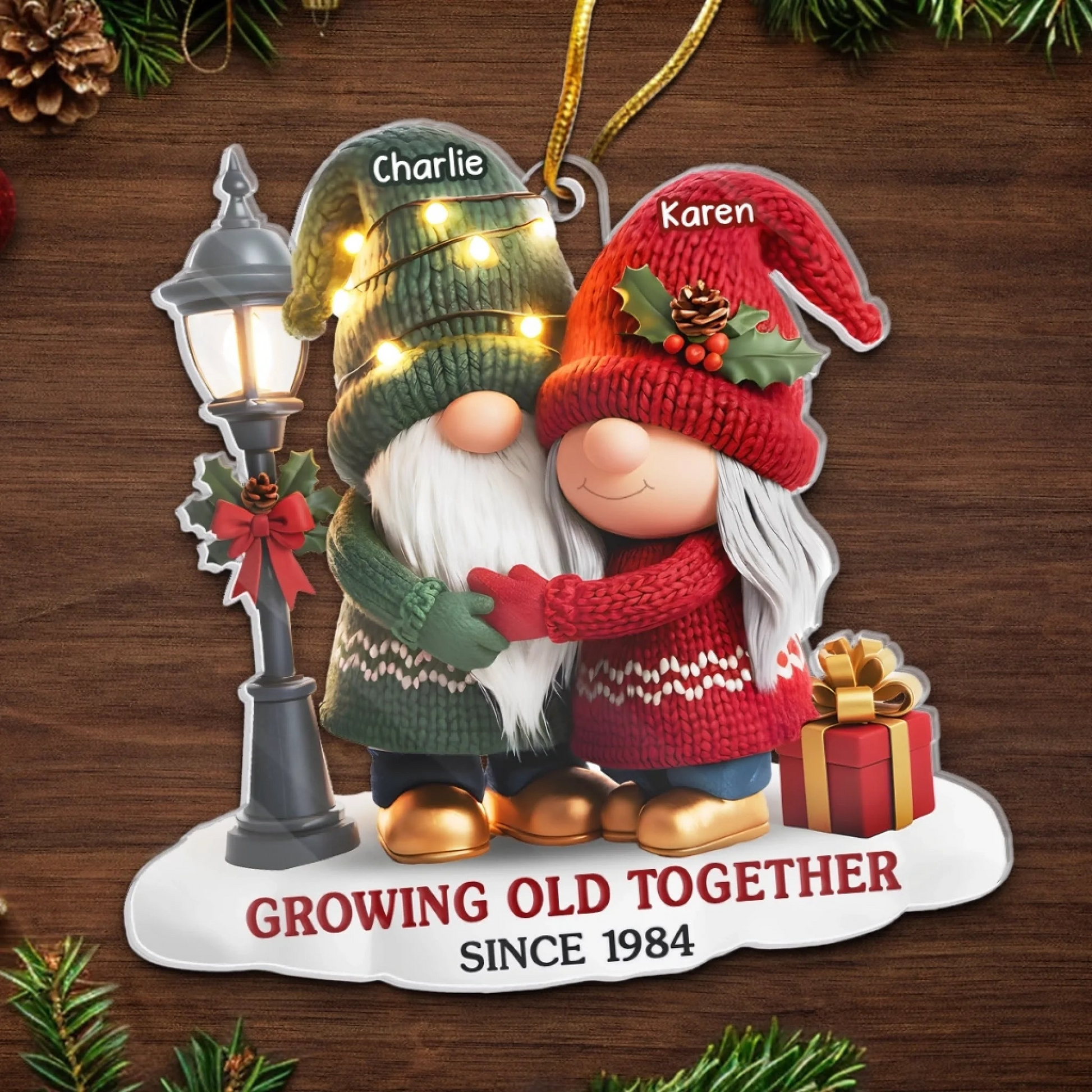 Custom Gnome Acrylic Ornament – Personalized Anniversary & Wedding Keepsake, Meaningful Christmas Gift for Husband & Wife, Our Story Continues Ornament