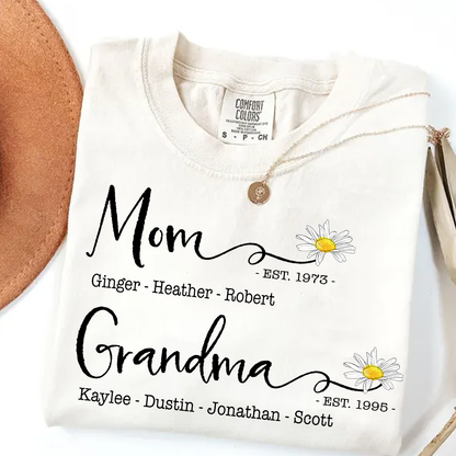 Personalized Mom & Grandma Shirt – Custom Family Name T-Shirt with Birth Year – Unique Gift for Mothers & Grandmothers, Birthday, Mother’s Day