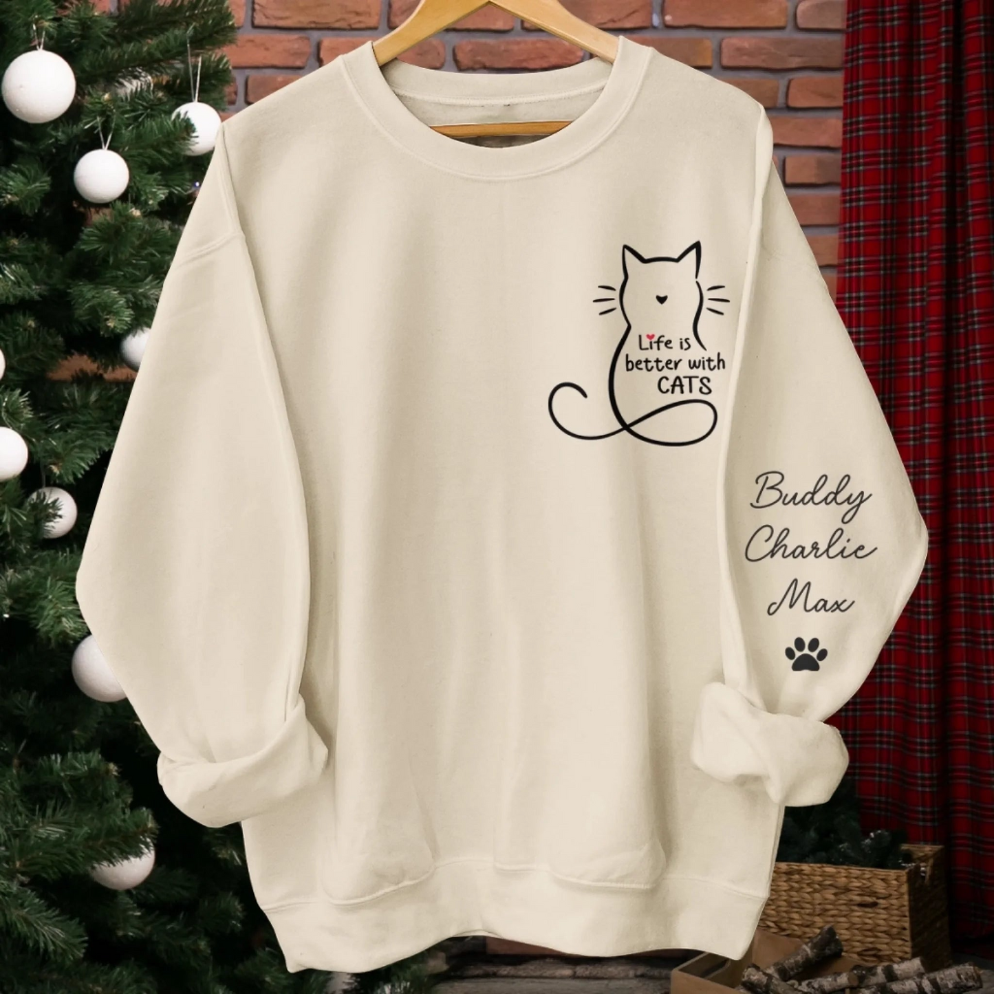 Personalized Cat Lover Sweatshirt Life Is Better With Cats, Custom Name Cozy Crewneck for Cat Moms