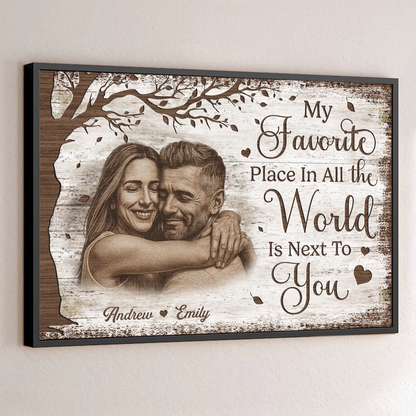 Personalized Couple with Photo and Names Canvas, My Favorite Place Is Next to You Rustic Wall Art