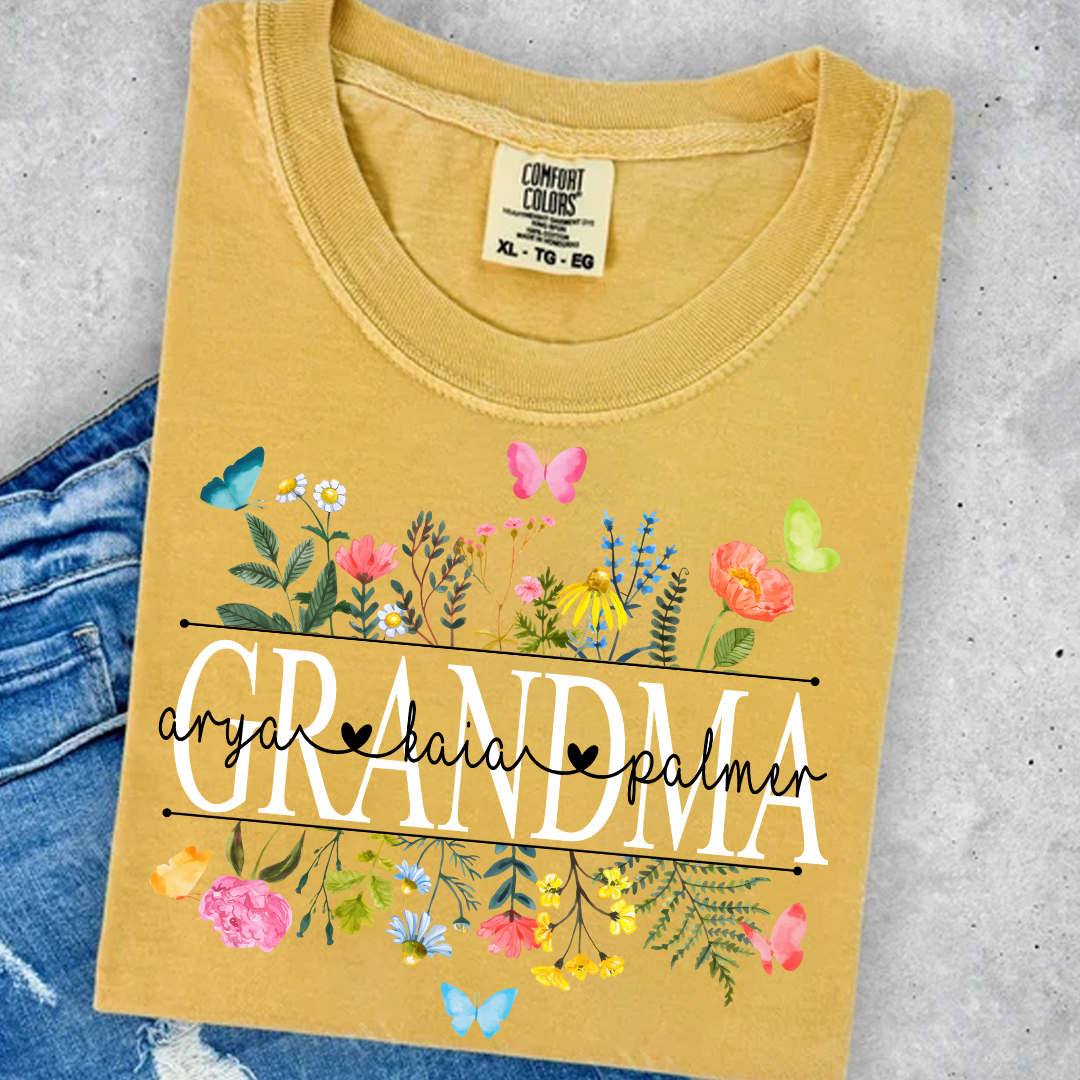 Personalized Grandma Comfort Colors Custom Watercolor Wildflower Grandma T-Shirt
