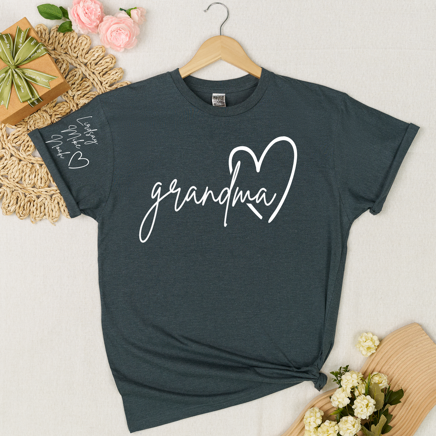 Personalized Grandma Heart T-Shirt with Custom Names - Perfect Gift for Grandma, Family, or Loved Ones