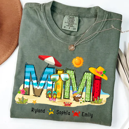 Custom Beach Mimi Shirt – Personalized Grandma T-Shirt with Grandkids Names