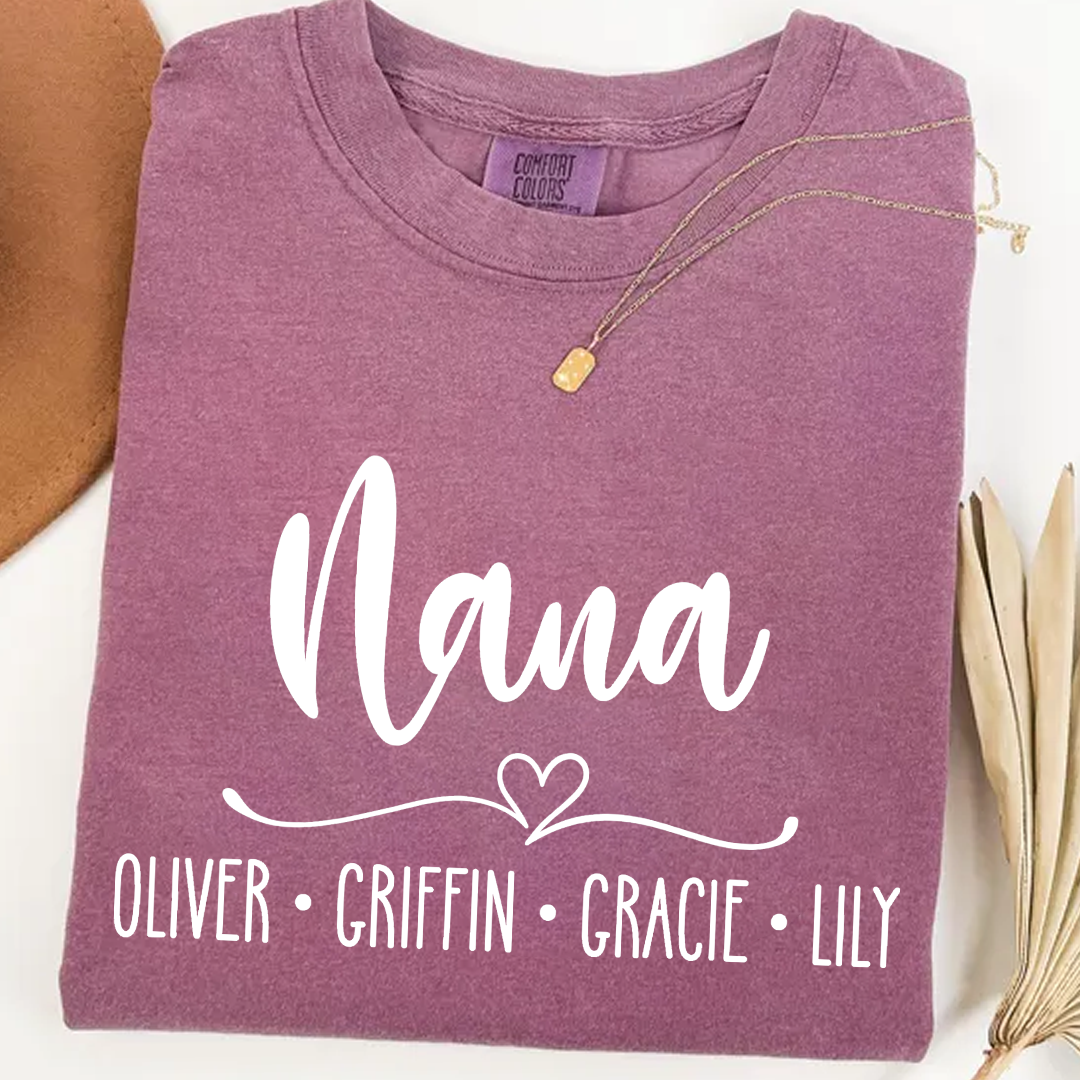 Comfort Colors Personalized Nana Shirt with Grandkids' Names - Custom Family Gift for Nana