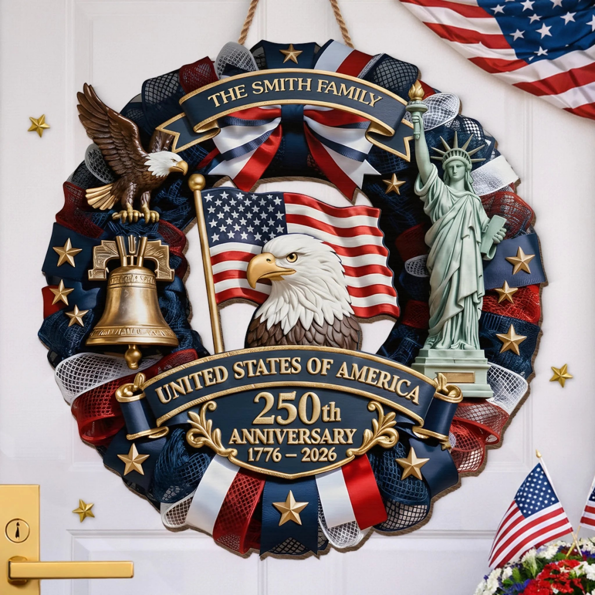 Custom Personalized America 250th Anniversary Wood Sign, Family Forever United Gift for Mom, Dad, Brother, Sister, Kids