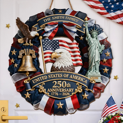Custom Personalized America 250th Anniversary Wood Sign, Family Forever United Gift for Mom, Dad, Brother, Sister, Kids