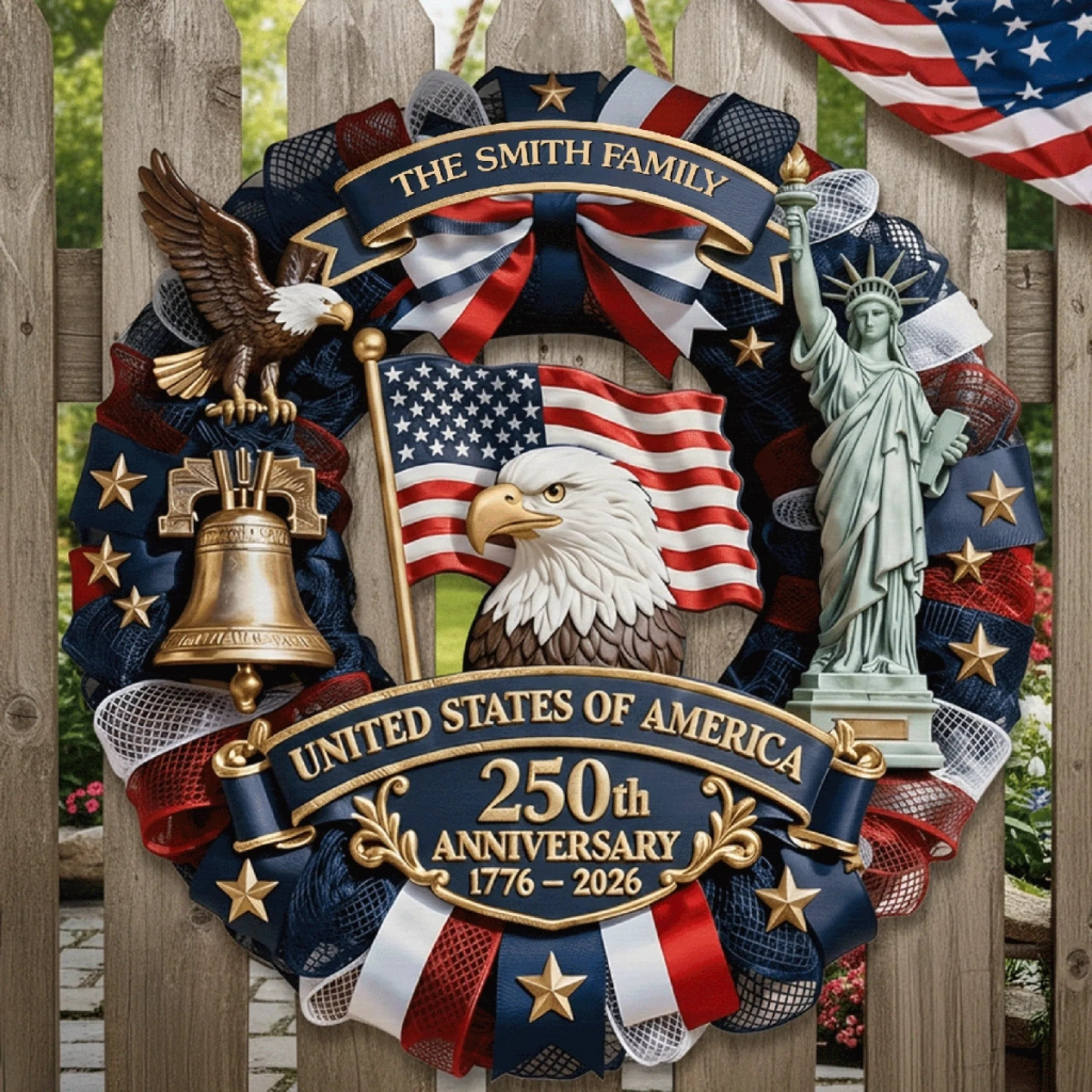 Custom Personalized America 250th Anniversary Wood Sign, Family Forever United Gift for Mom, Dad, Brother, Sister, Kids