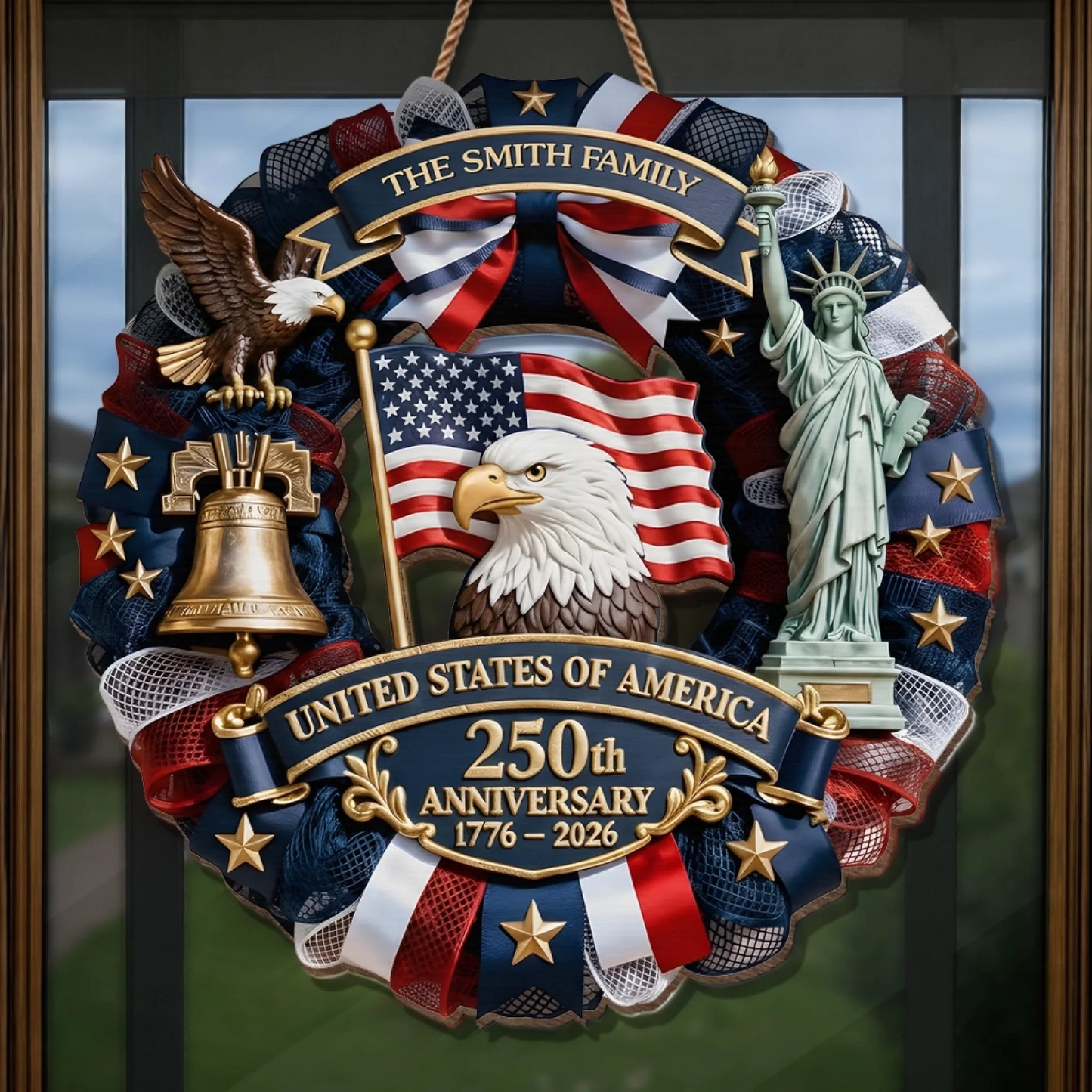 Custom Personalized America 250th Anniversary Wood Sign, Family Forever United Gift for Mom, Dad, Brother, Sister, Kids