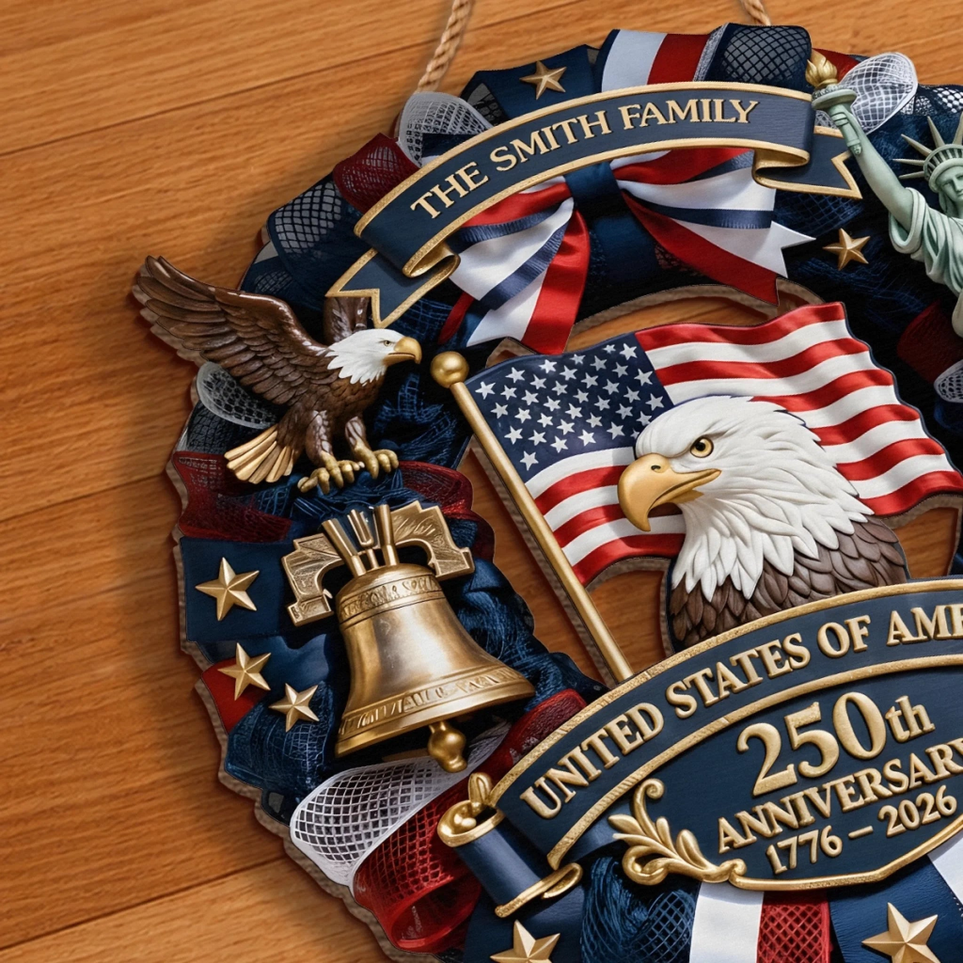 Custom Personalized America 250th Anniversary Wood Sign, Family Forever United Gift for Mom, Dad, Brother, Sister, Kids