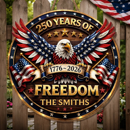 Personalized American Eagle Wood Sign, 250 Years of Freedom 1776-2026, Custom Family Name Patriotic Decor