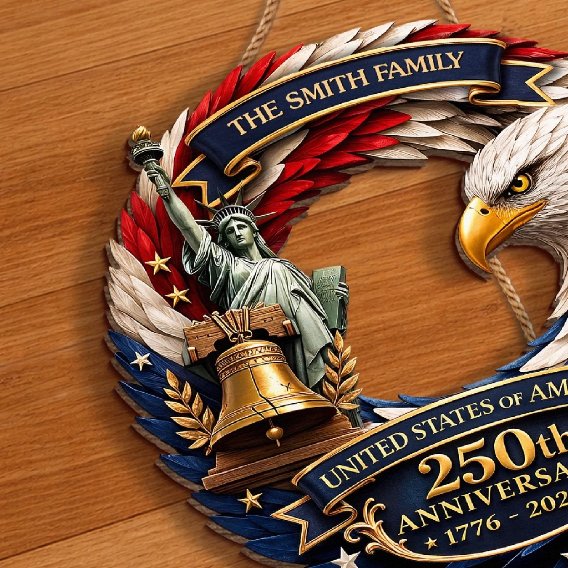 Custom Personalized America 250th Anniversary Wood Sign, Bald Eagle Patriotic Gift for Mom, Dad, Brother, Sister, Kids