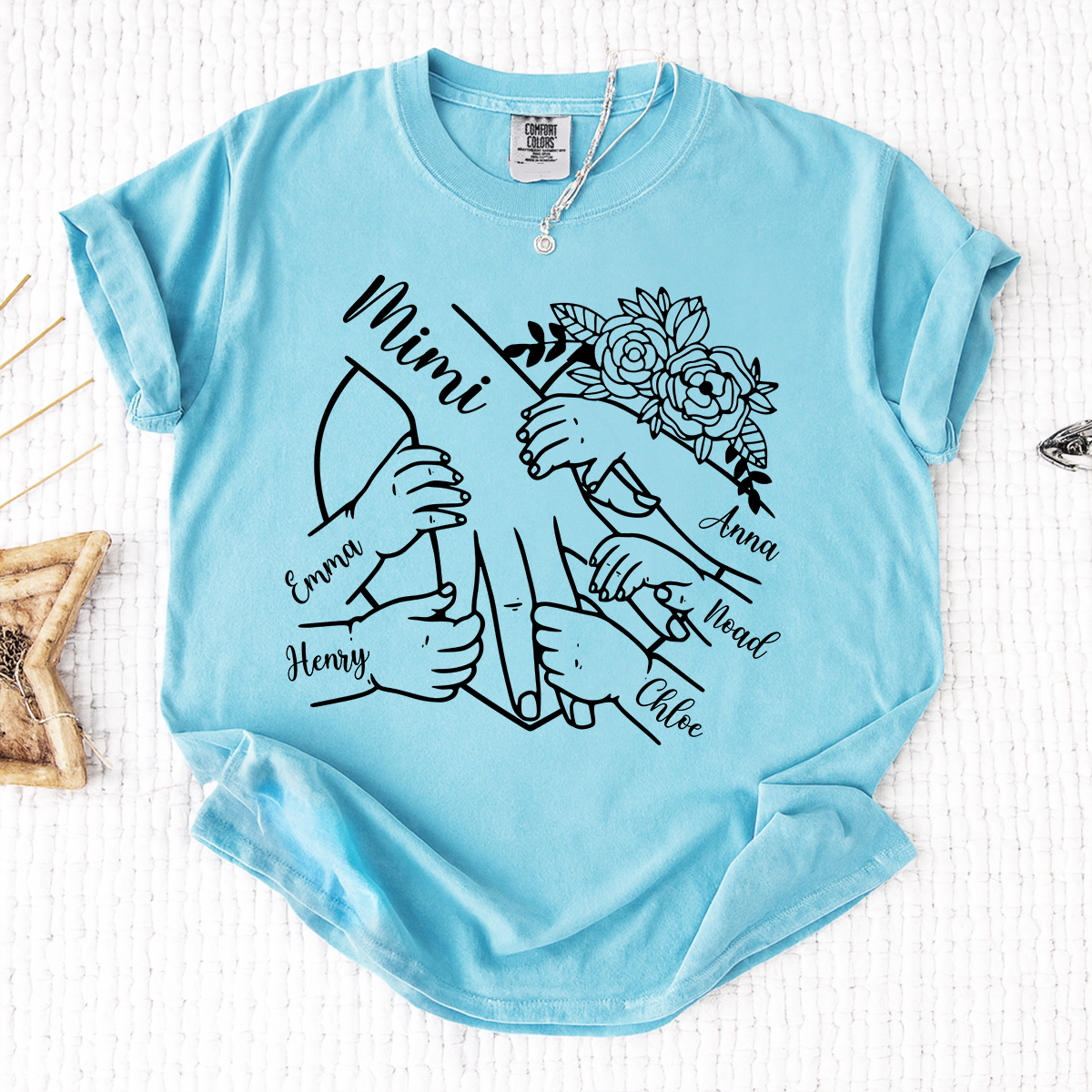 Comfort Colors Personalized Mimi Shirt Custom Grandkids Names Hands Holding Mimi Design Family Love Gift for Grandma