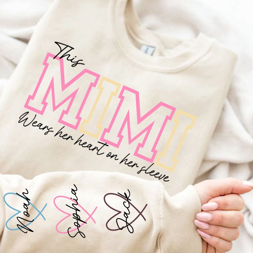 Personalized Mimi With Grandkids Heart Sweatshirt, Custom Nickname And Grandkids Name Hoodie