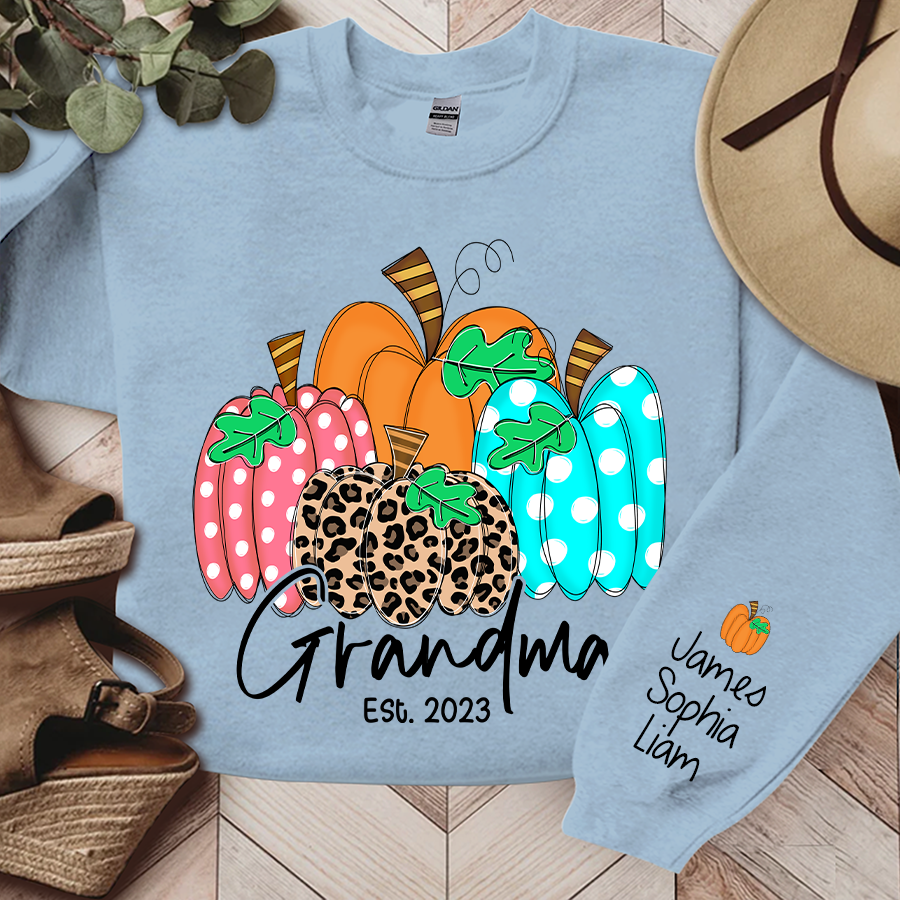 Grandma Est Pumpkin Fall Autumn, Custom Grandma & Kids Sweatshirt, Grandma Gift TH