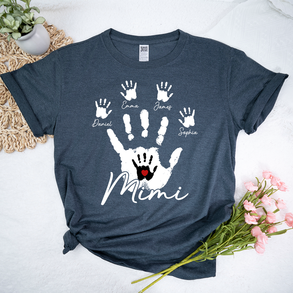 Personalized Mimi Handprint Shirt Custom Grandkids Names T Shirt Mimi Gift from Grandchildren Family Handprint Design