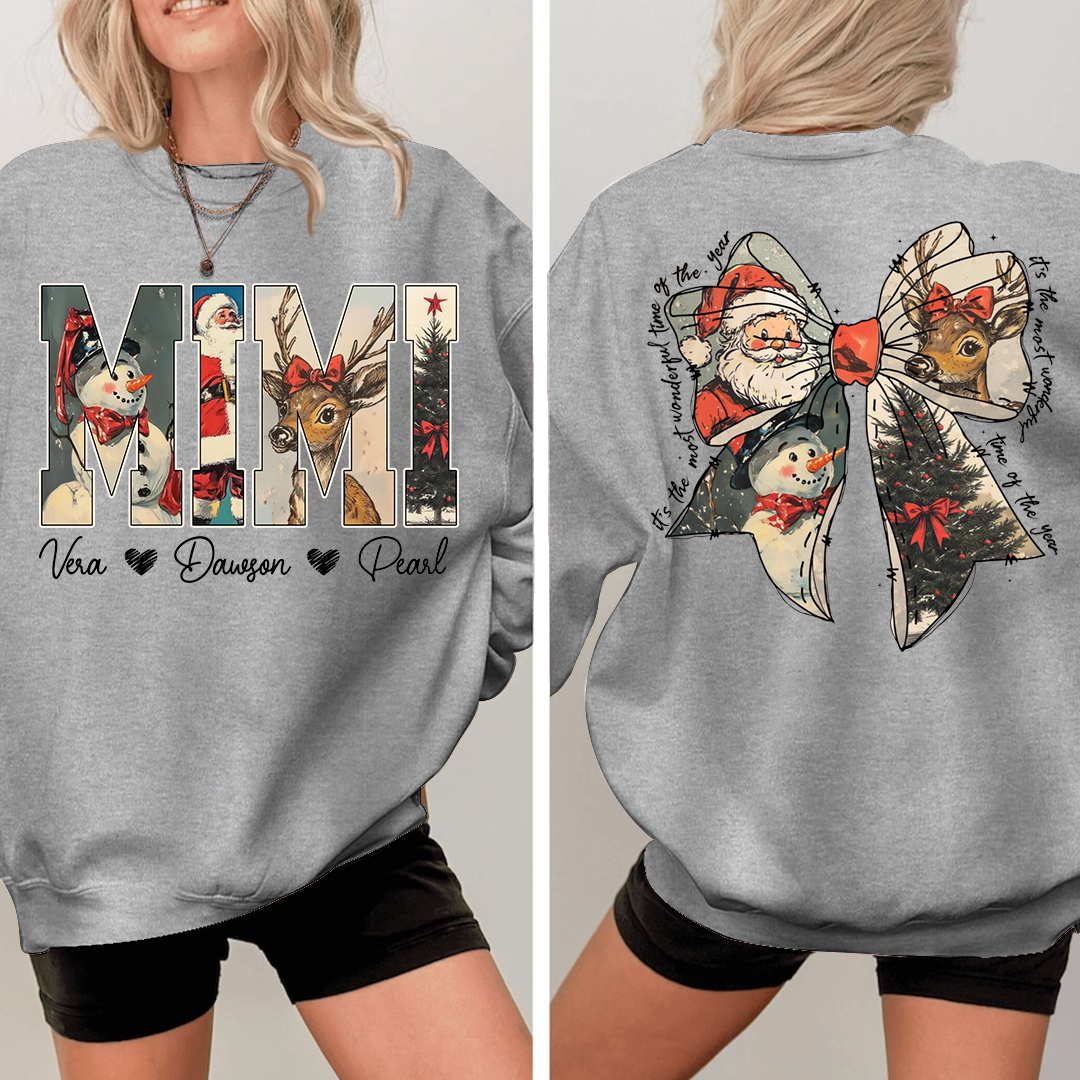Mimi Holiday Sweatshirt, Personalized Christmas Outfit for Grandma And Kids