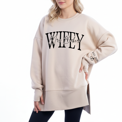 Personalized Wifey Oversized Sweatshirt – Custom Mrs Name & Est. Year