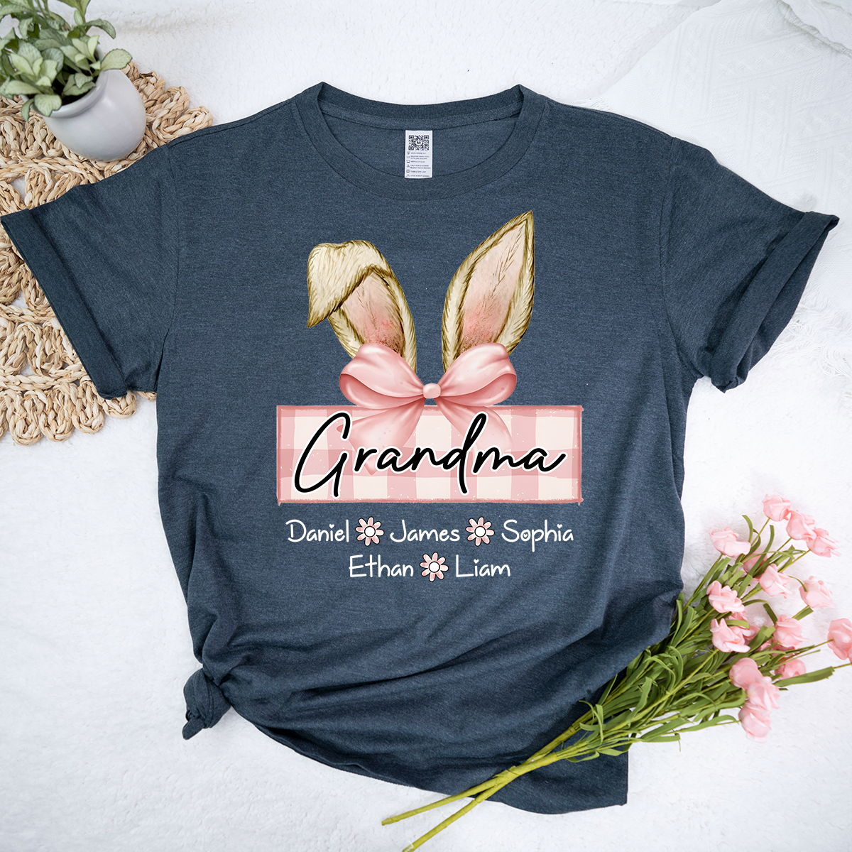 Custom Grandma Shirt For Easter, Bunny Grandma Shirt With Children Names