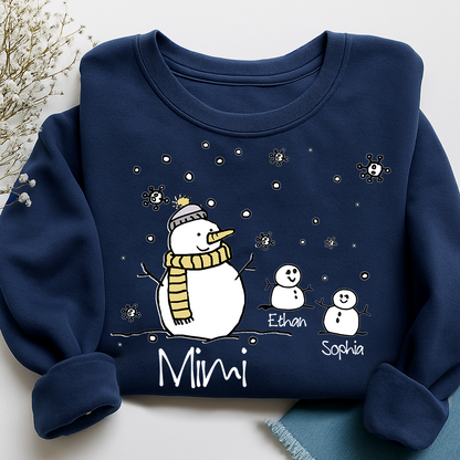 Personalized Christmas Snowman Sweatshirt, Gifts for Grandma, Custom Grandma and Grandchild Names