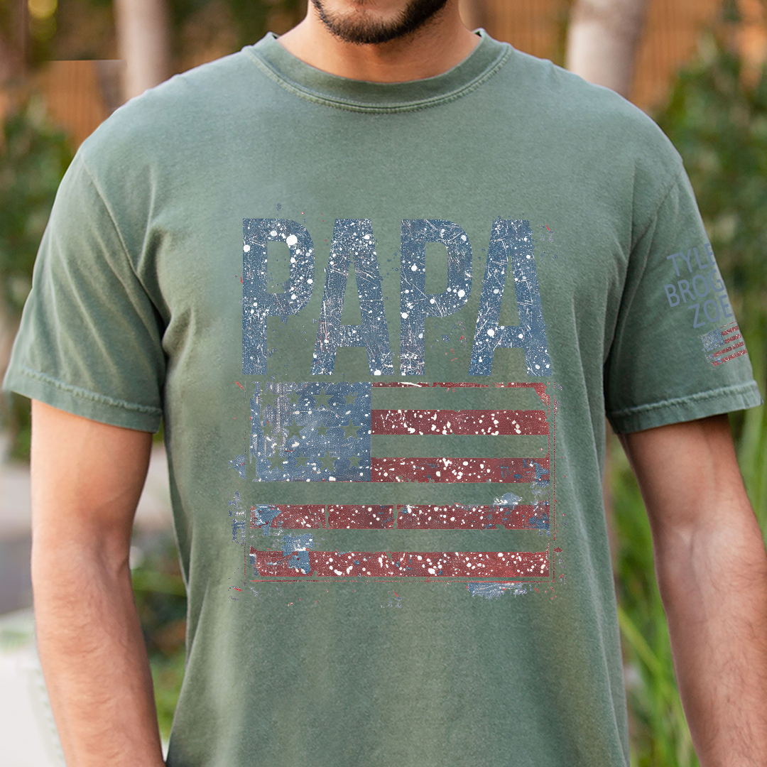 Custom American Flag Papa T-Shirt, Patriotic Papa Gift American Flag Tee