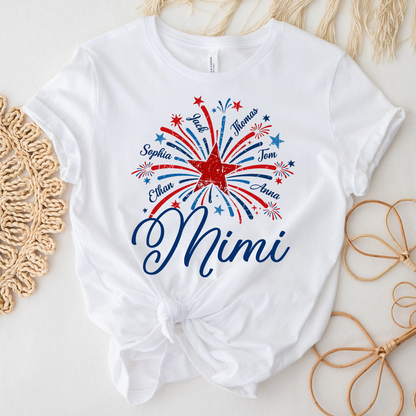 Mimi USA Fireworks Shirt, Custom Family Names for 4th of July or Independence Day Celebration