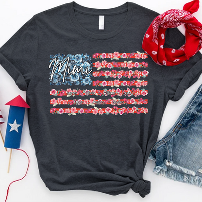 Personalized Mimi Shirt with Floral American Flag, Custom Grandkids Names T Shirt, Patriotic Gift for Mimi