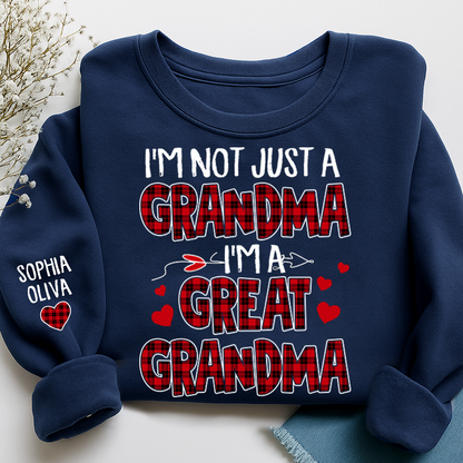 I’m Not Just a Grandma I’m a Great Grandma Sweatshirt, Personalized Buffalo Plaid Heart Shirt