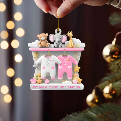 Personalized Baby’s First Christmas Ornament 2025 – Custom Name Newborn Ornament with Animals, Cute Gift for Baby Boy or Girl Ornament