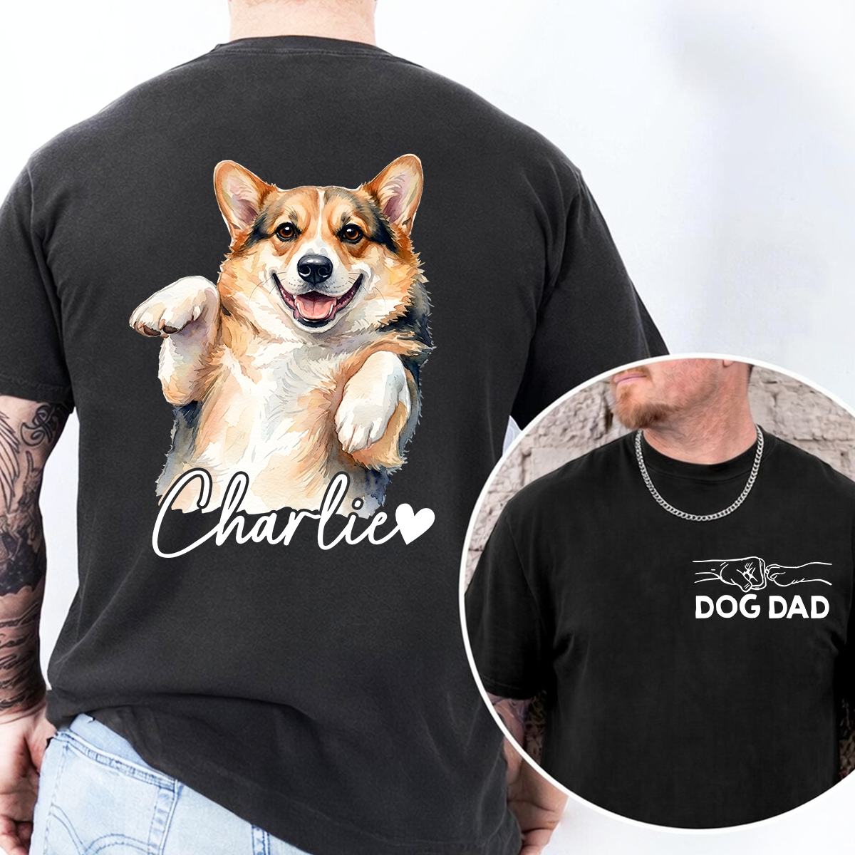 Custom Dog Dad Shirt, Personalized Pet Portrait T Shirt with Dog Name, Gift for Dog Owners and Pet Lovers