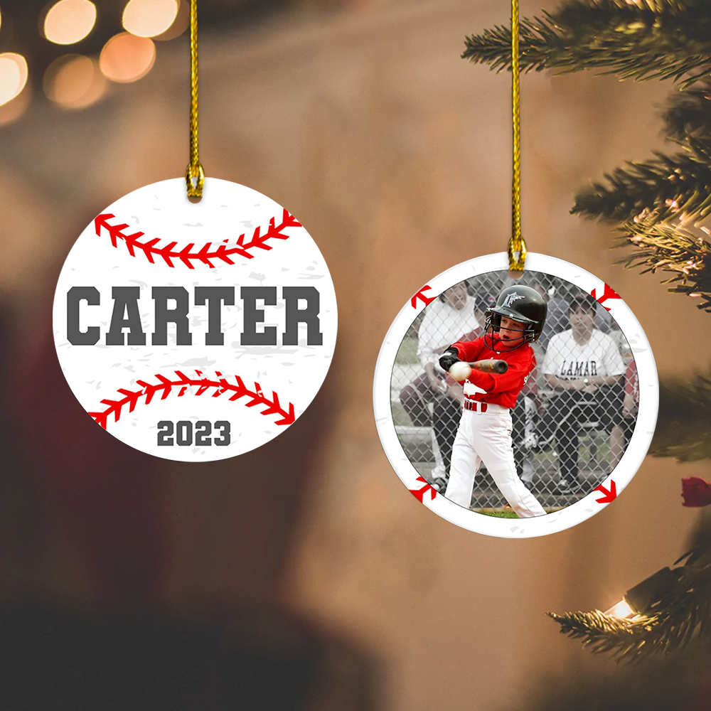 Baseball Christmas Acrylic Ornament, Personalized Name, Year & Photo Sports Decoration 2025