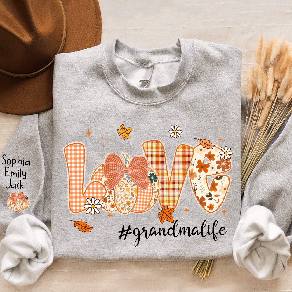 Custom Love Grandma Pumkin, Preppy Floral Fall Grandma And Kids