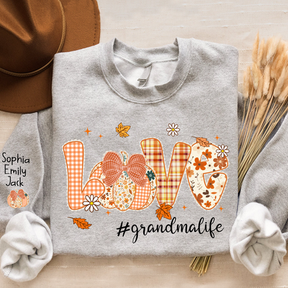 Custom Love Grandma Pumkin, Preppy Floral Fall Grandma And Kids