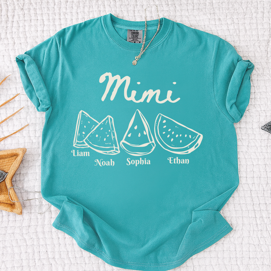 Comfort Colors® Cute Watermelon Mimi Shirt with Names of Grandchildren, Personalized Grandma Tee, Watermelon Summer Gift