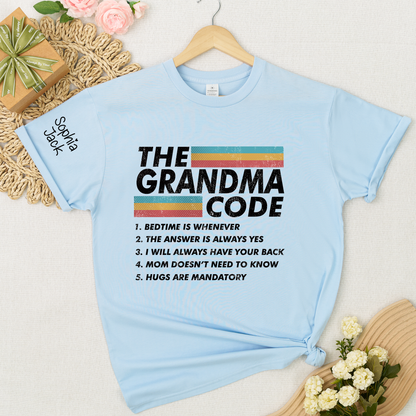 Personalized The Grandma Code" T-Shirt – Personalized Mimi, Gigi, Nana Shirts, Fun Gift for Grandparents, Mother’s Day, Birthday