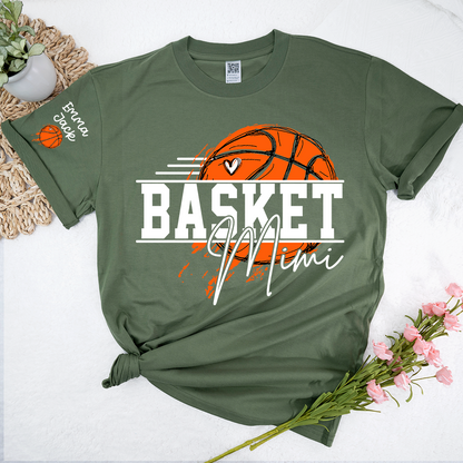 Basketball Mimi Shirt, Custom Grandkids Names with Basketball Hoop Design Family Tee