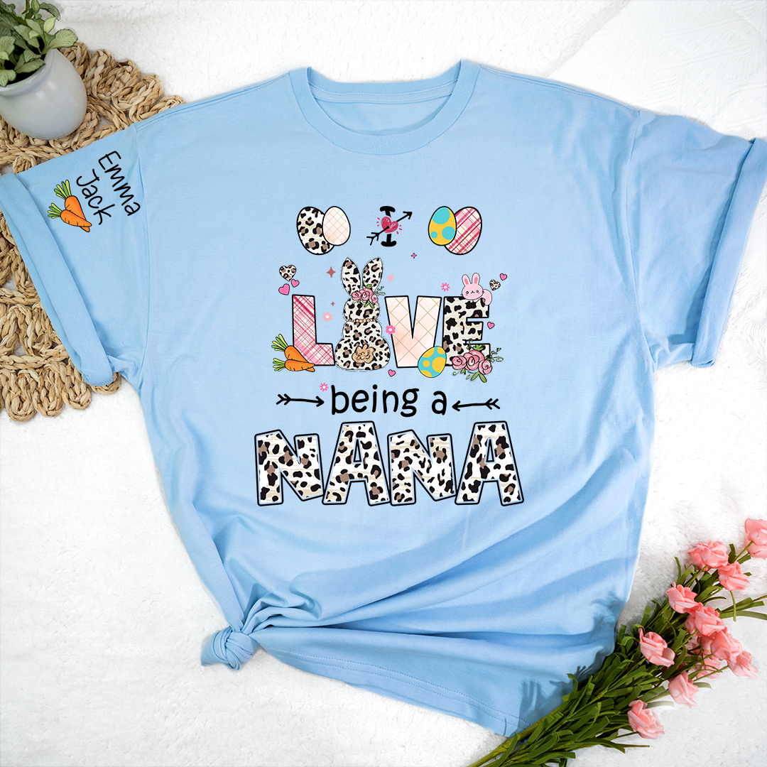 Love Being a Nana T Shirt, Cute Easter Bunny Family Shirt For Nana And Kids
