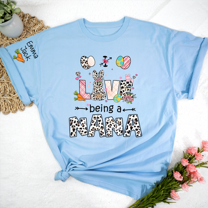 Love Being a Nana T Shirt, Cute Easter Bunny Family Shirt For Nana And Kids