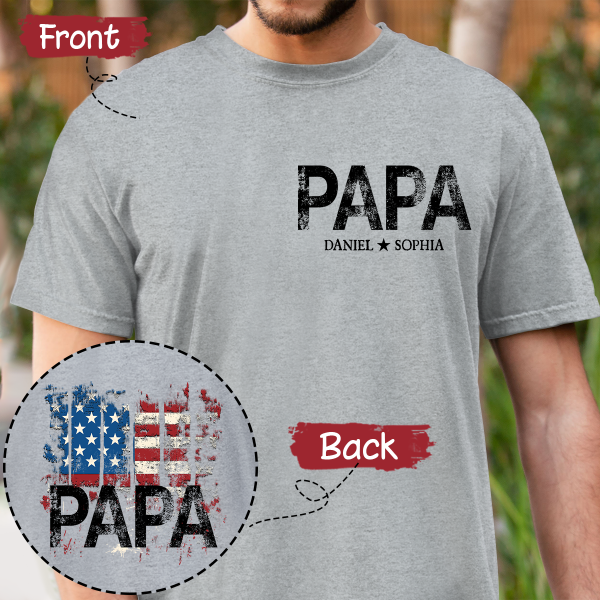Personalized Grandpa Papa Shirt American Flag Print, Custom Family Names Gift for Father’s Day