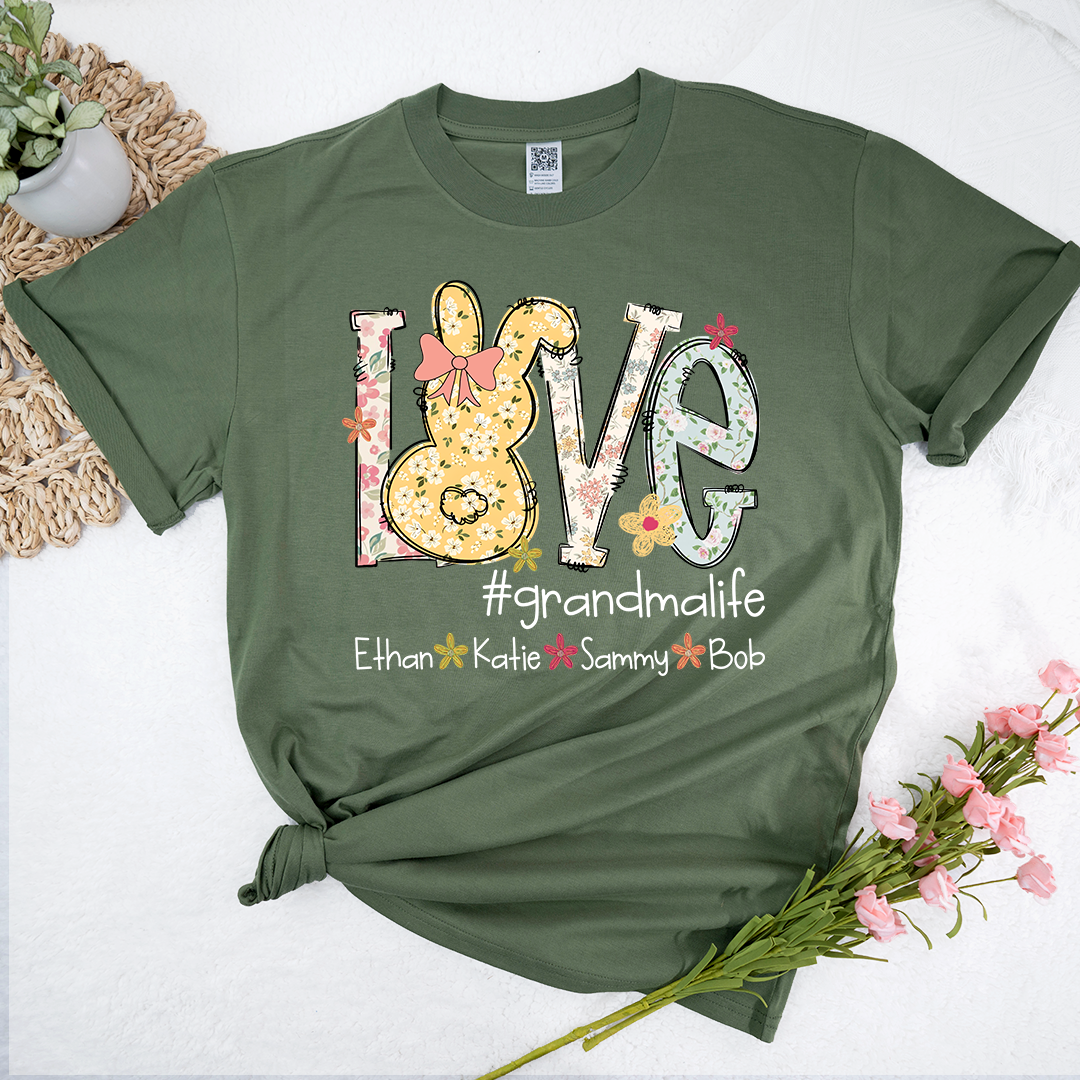 Love Grandma Life T Shirt, Personalized Flower Design with Children Names