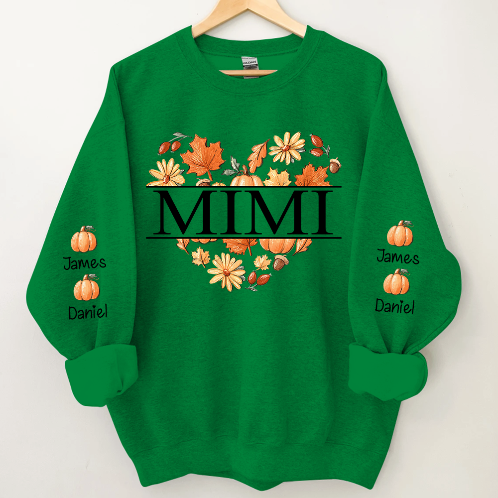 Mimi Heart Fall Autumn With Grandkids Sweatshirt, Grandma Gift For Autumn TH