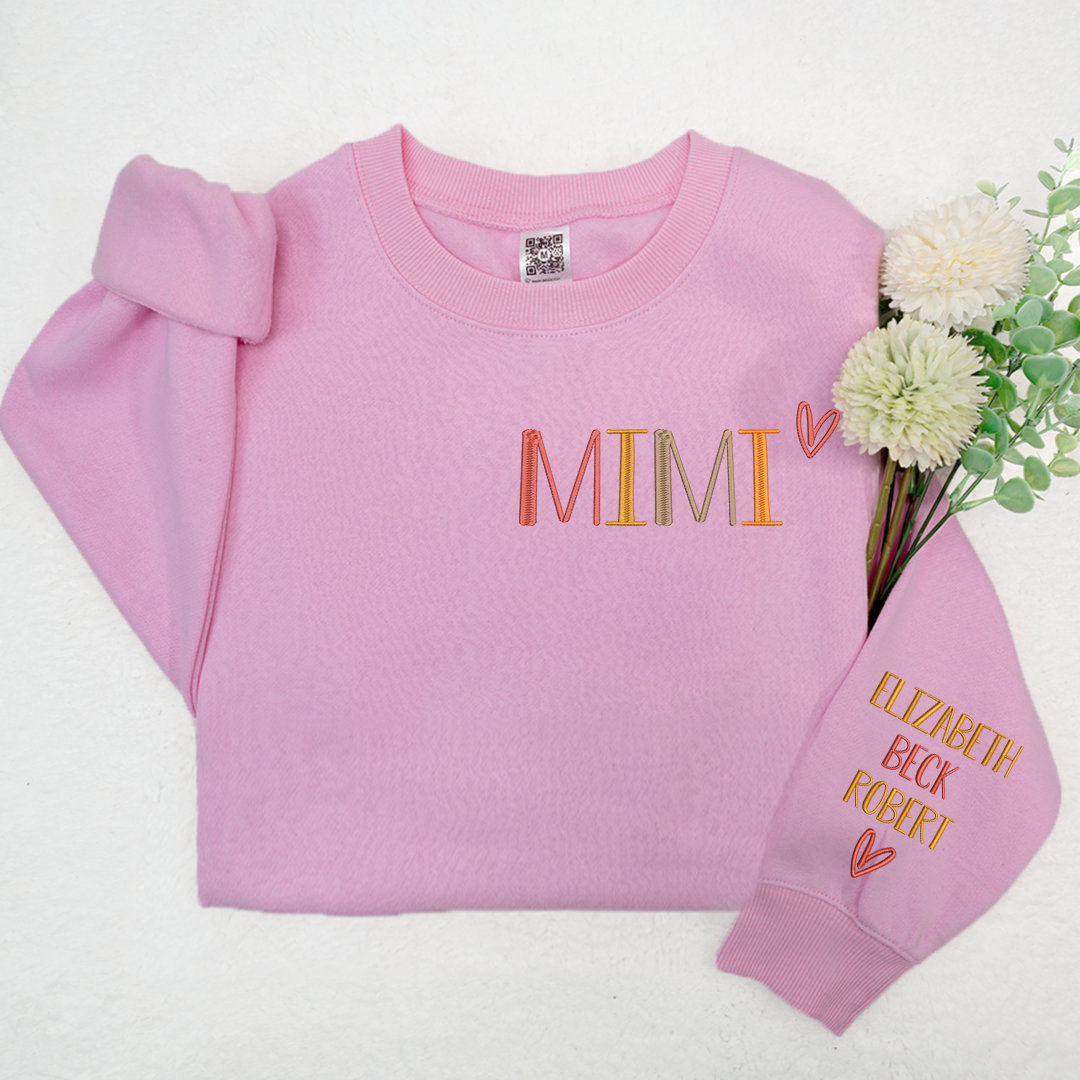 Custom Mimi Autumn With Kids Embroidered Sweatshirt