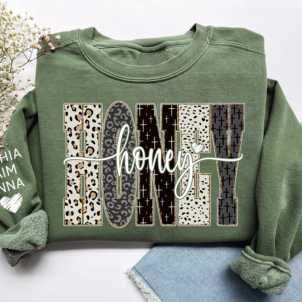 Personalized Honey Leopard Sweatshirt – Custom Bible Style Design, Unique Gift for Grandma and Her Grandkids