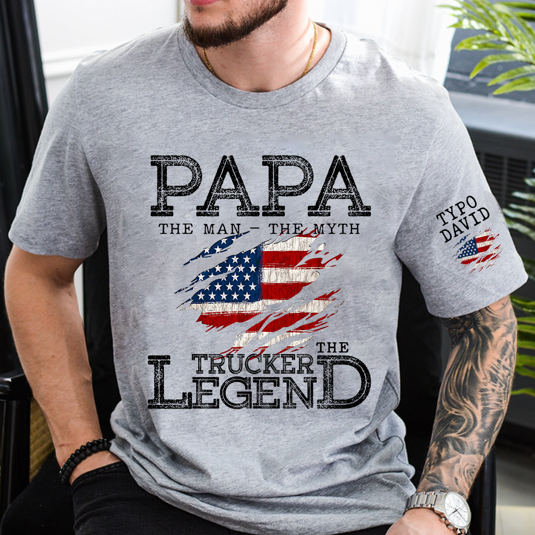 Personalized Papa The Man The Myth The Legend Trucker, 4th July Independence Day American Flag Gift For Grandpa And kids