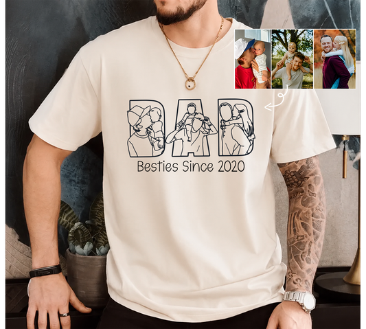 Personalized Photo Dad T-Shirt – Custom Line Art Family Design Gift for Daddy Papa Dad