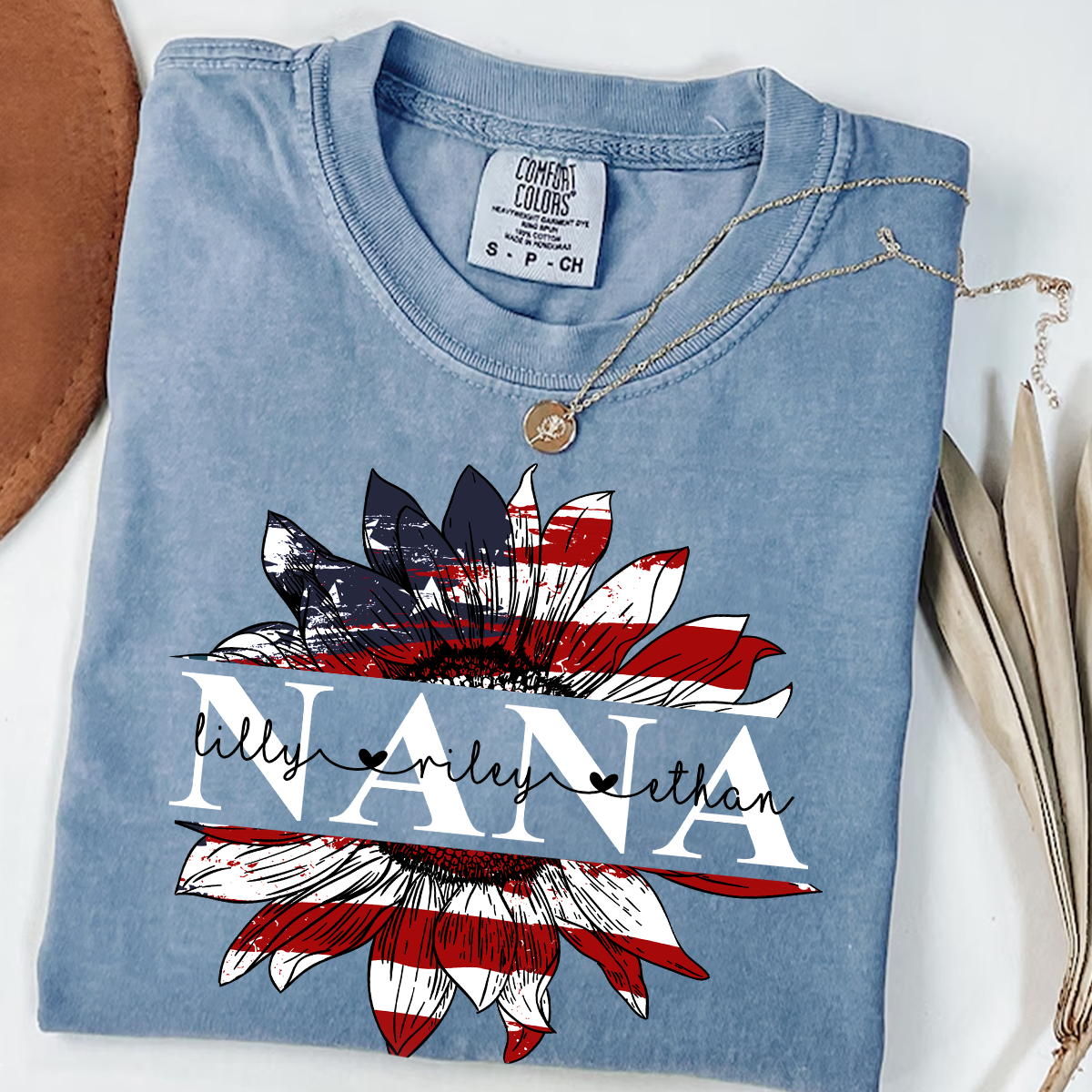 Comfort Colors® Grandma Flower Flag USA Shirt, Gift For Grandma T-Shirt
