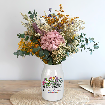 Flowers Grandma And Kids - Custom Home Decoration Flower Vase According To Family Requirements - Warm Gift For Mother's Day, Ceramic Flower Vase