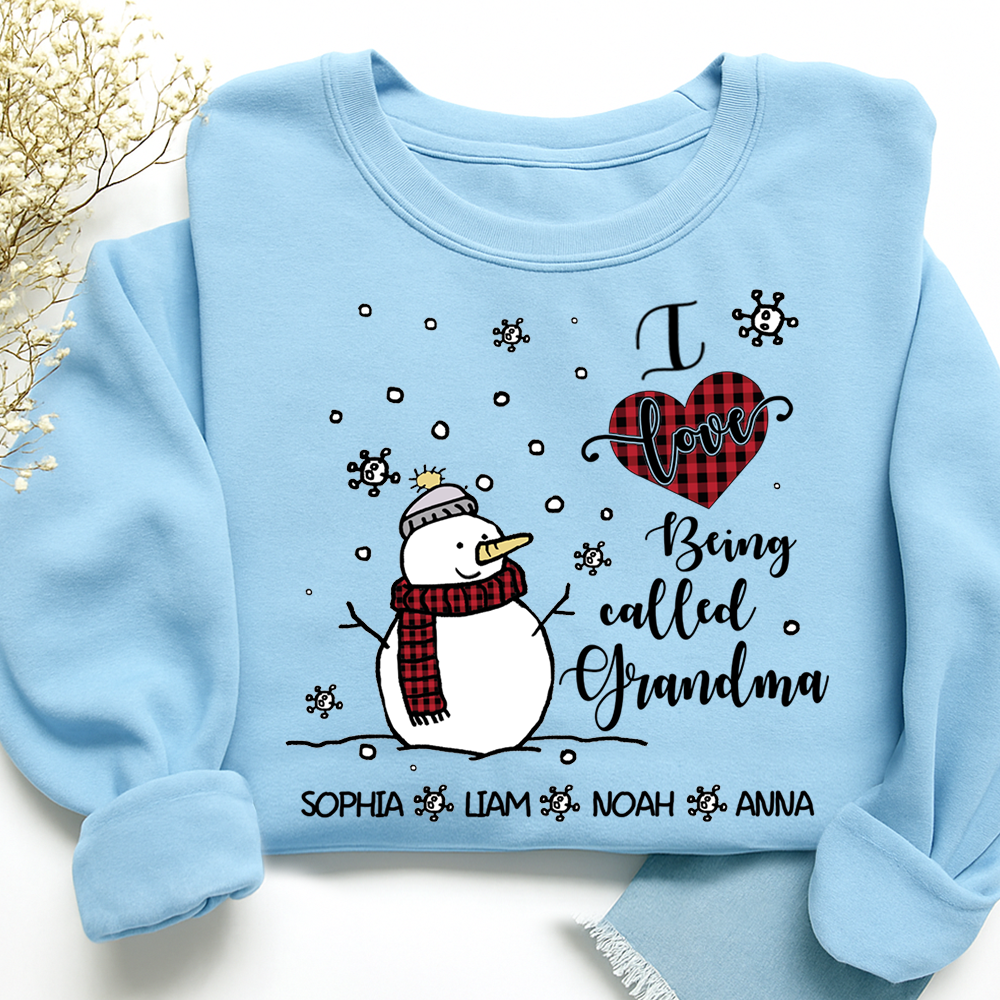 Personalized Christmas Snowman I Love Being Grandma Sweatshirt, Gifts for Grandma and Kids