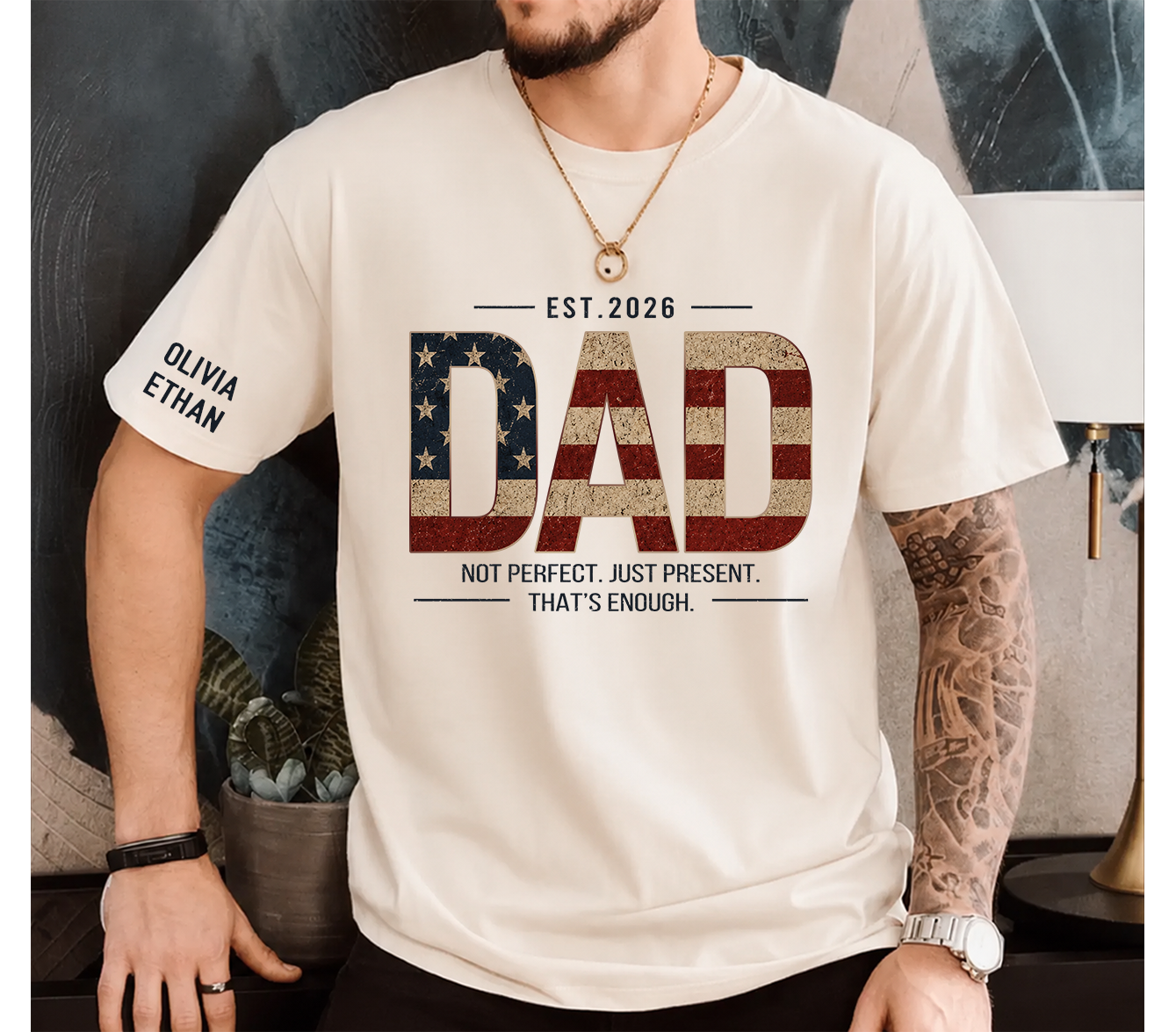 Personalized Dad T-Shirt – Not Perfect Just Present Patriotic Gift for Daddy Papa