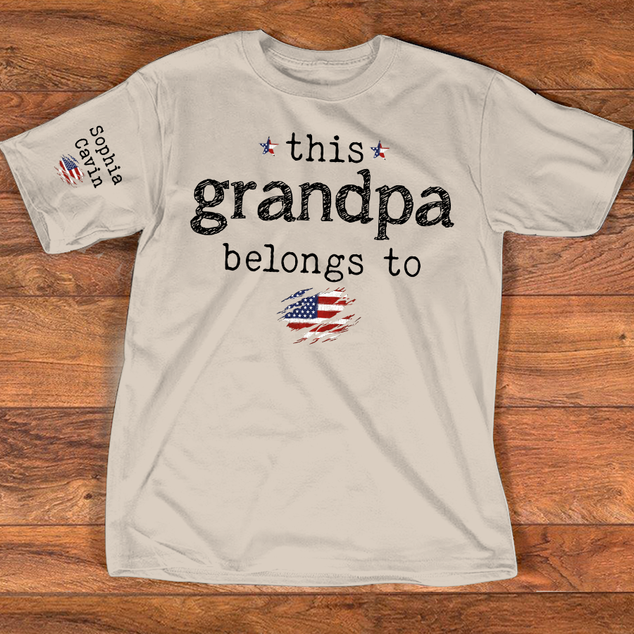 This Grandpa Belongs To Shirt, Personalized Grandpa T Shirt with Kids Names, Custom Grandpa Gift, Patriotic Family Tee